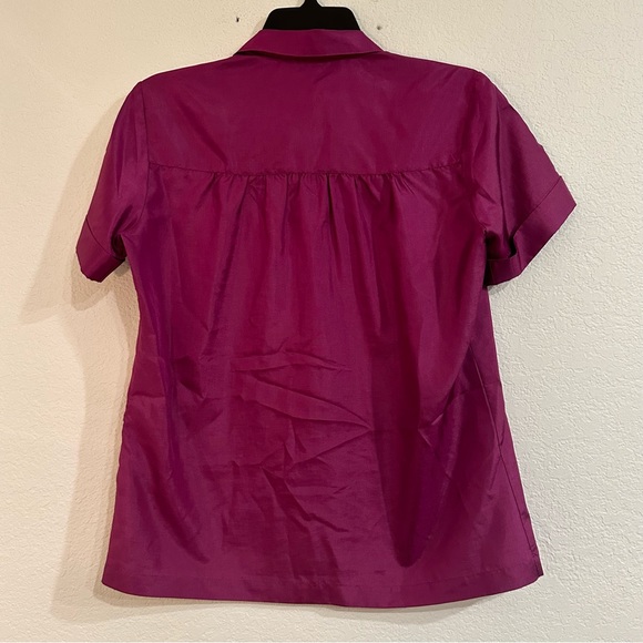 Vintage Satin Purple Short Sleeve Button Down Blouse, Romantic, Size 10 Medium - Picture 2 of 6